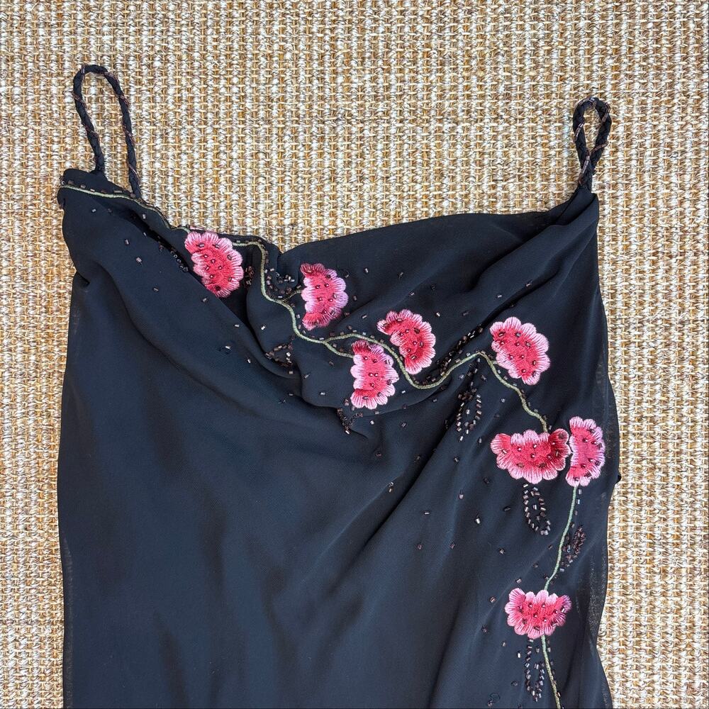 🌸 Dress Barn Embroidered Beaded Cherry Blossom Maxi Dress | Size S | Black - Picture 3 of 11